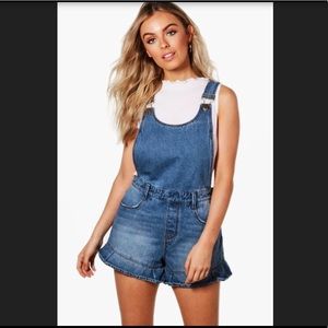 Summer Ruffle Hem Denim Dungaree overall Shorts
